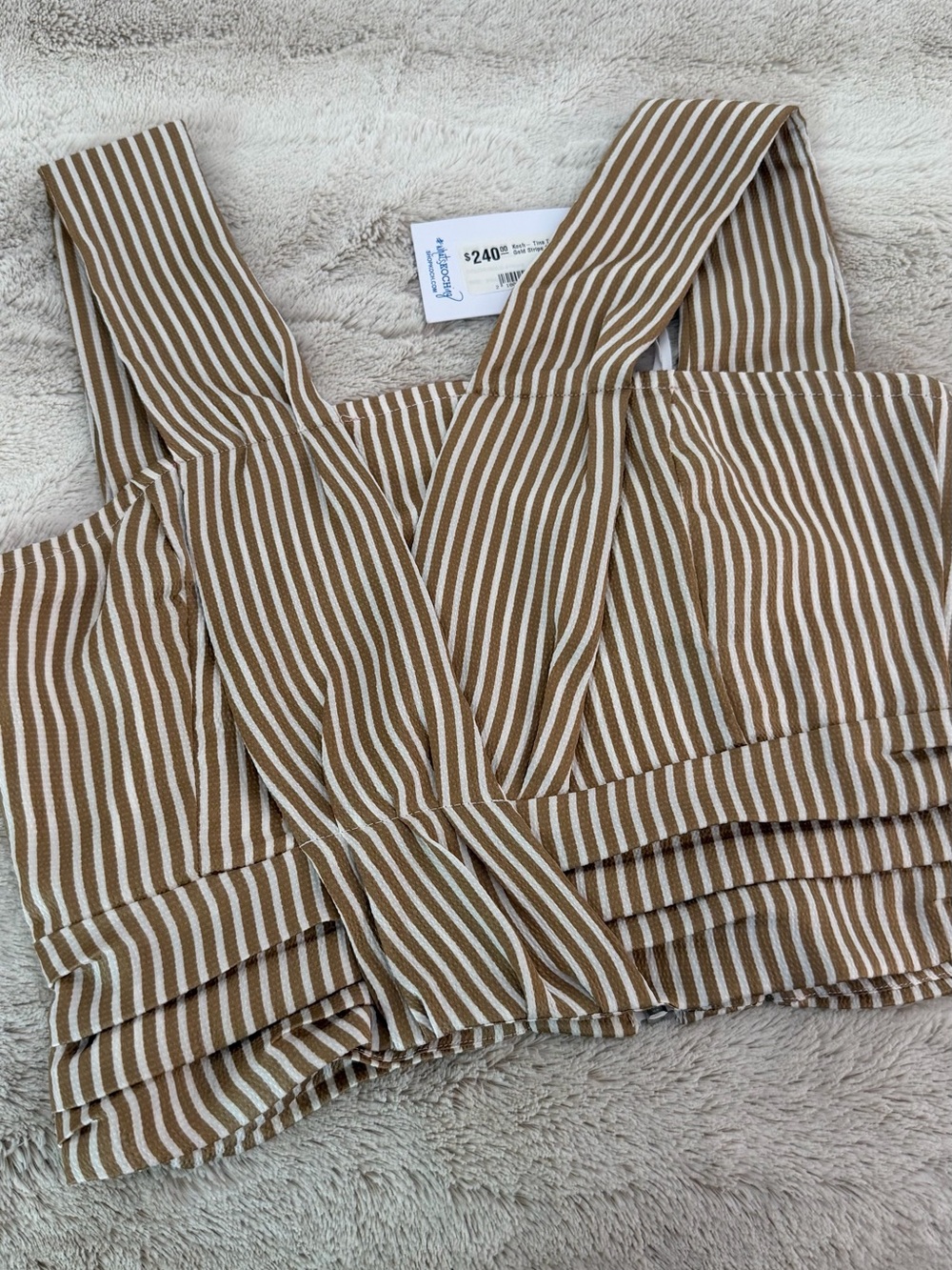 Striped Tan & White Cropped Square-Neck Tank
